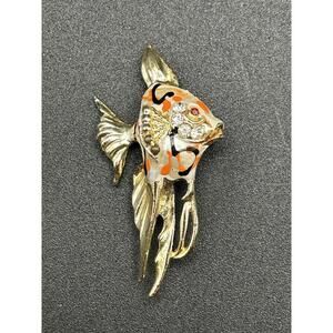 Vintage Angel Or Beta Fish Brooch With Red Rhinestone Eyes